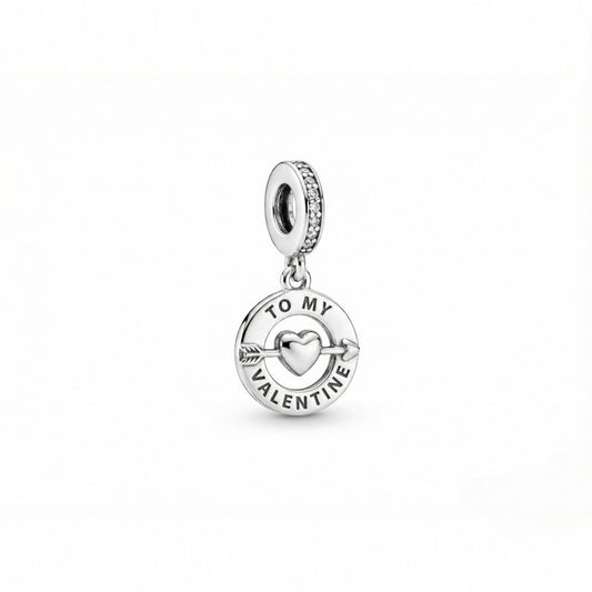 Charm από Ασήμι 925 “To My Valentine” με Καρδιά & Βέλος (C1353)