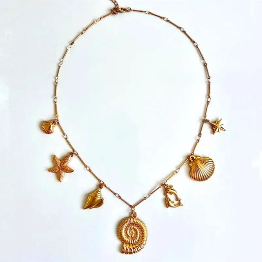 Ατσάλινο Κολιέ Αλυσίδα με καλοκαιρινά charms (N1767)