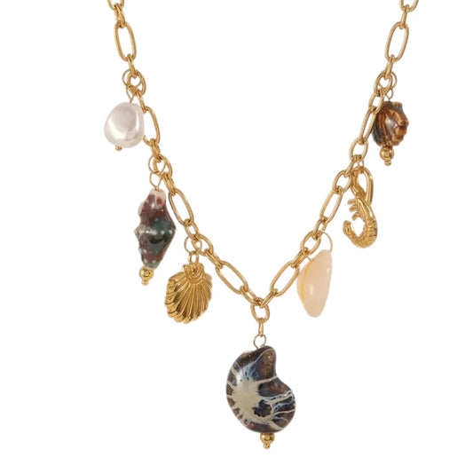 Ατσάλινο Κολιέ Αλυσίδα με Καλοκαιρινά Charms (N1770)