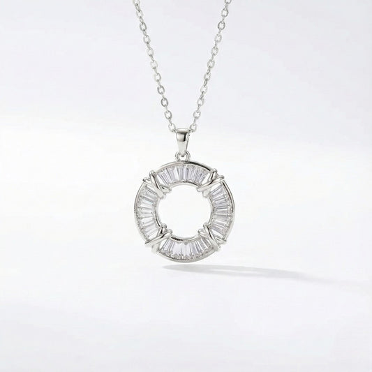 Κολιέ Κύκλος Λευκό – Ατσάλι (N1827)