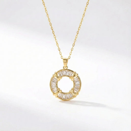 Κολιέ ατσάλι με στριφτή αλυσίδα και κυκλικό μοτίφ (N1835)