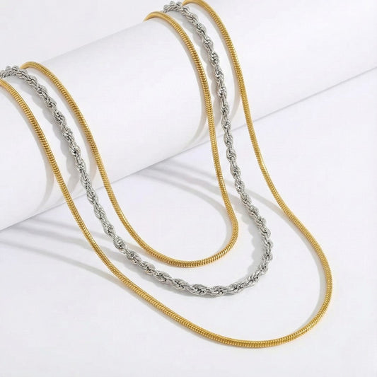 Ατσάλινο Κολιέ 3 Επιπέδων Δίχρωμο (N1830)