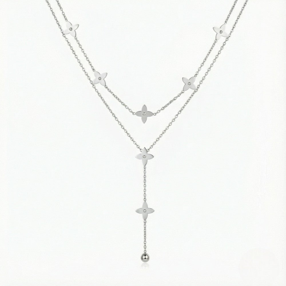 Κολιέ διπλό ασημί (N1831)