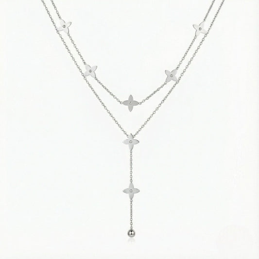 Κολιέ διπλό ασημί (N1831)