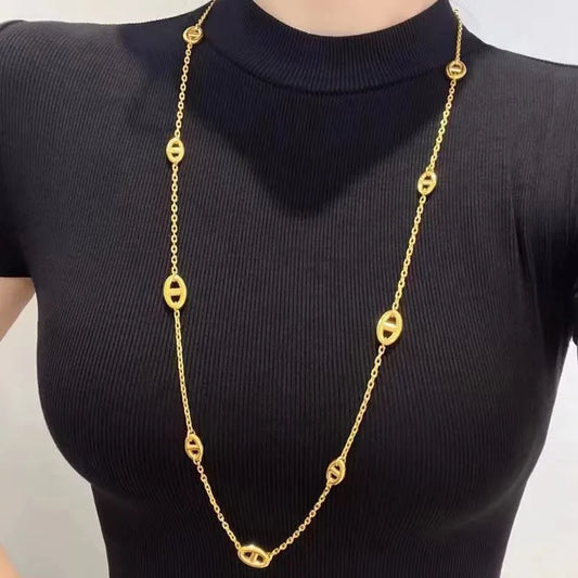 Κολιέ Ατσάλι 80 cm με Διακριτικά Οβάλ Στοιχεία (N1833)