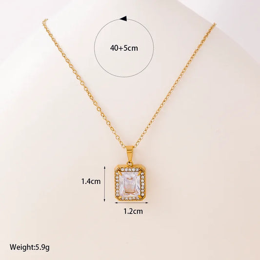 Κολιέ από Ατσάλι με Διάφανη Ορθογώνια Πέτρα (N1840)