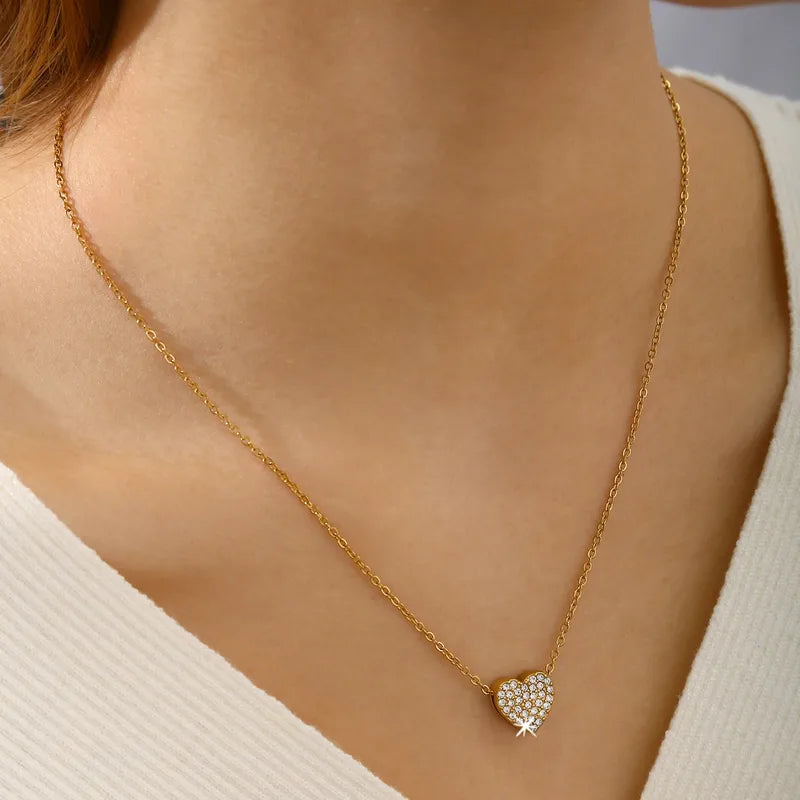 Ατσάλινο Κολιέ Καρδιά με Γαλάζια Ζιργκόν – Χρυσό (N1851)