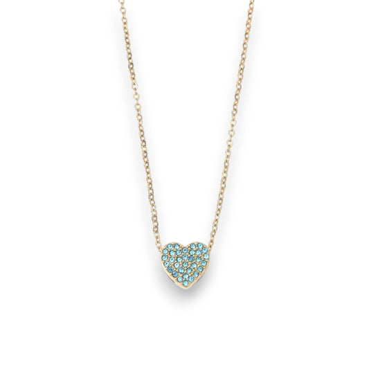 Ατσάλινο Κολιέ Καρδιά με Γαλάζια Ζιργκόν – Χρυσό (N1851)