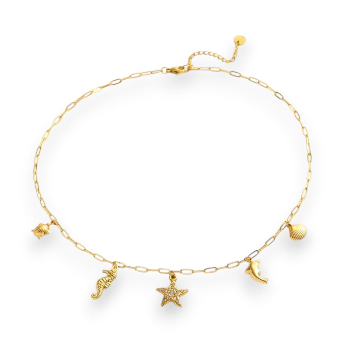 Ατσάλινο Κολιέ με Θαλασσινά Charms Χρυσό (N1866)