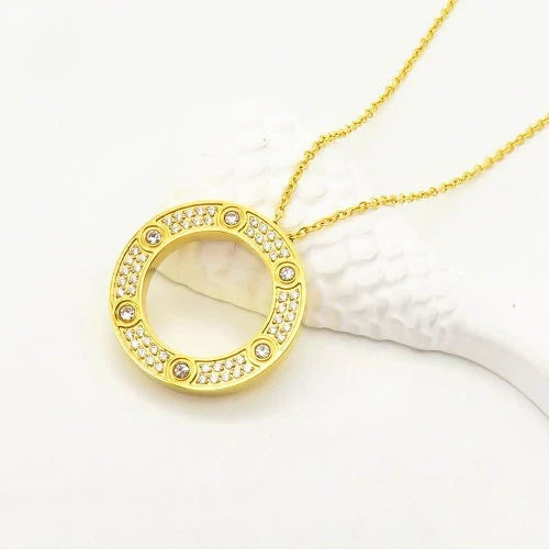 Ατσάλινο κολιέ με κυκλικό στοιχείο 18k (N3002)