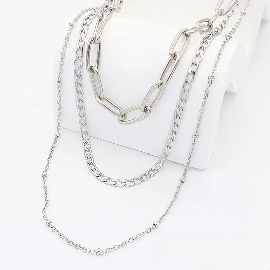 Ατσάλινο Layered Κολιέ σε Ασημί Απόχρωση (N3293)