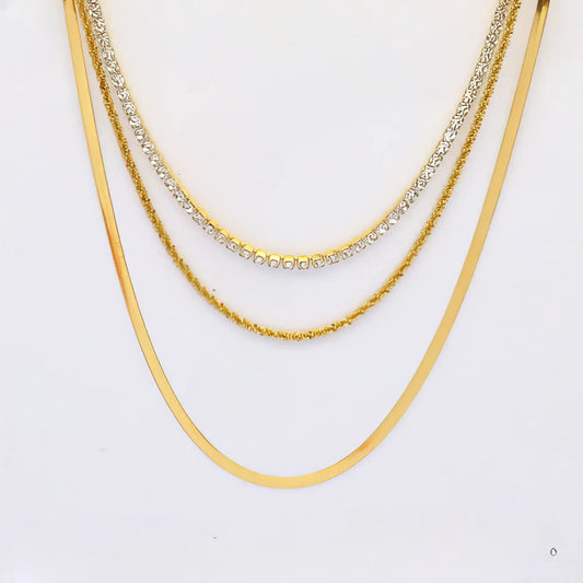 Τριπλό Ατσάλινο Κολιέ Χρυσό με Ζιργκόν – Layered Glam (N3305)