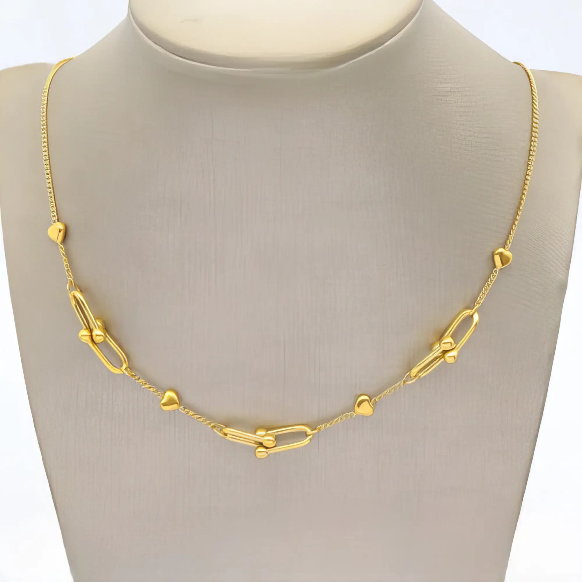 Ατσάλινο Κολιέ με Καρδιές & Μοτίφ – Επιχρυσωμένο (N3308)