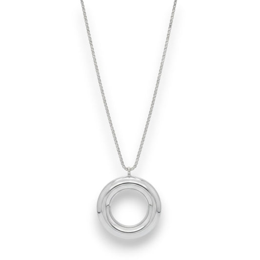 Ατσάλινο Κολιέ με Στρογγυλό Κρεμαστό Ασημί (N3318)