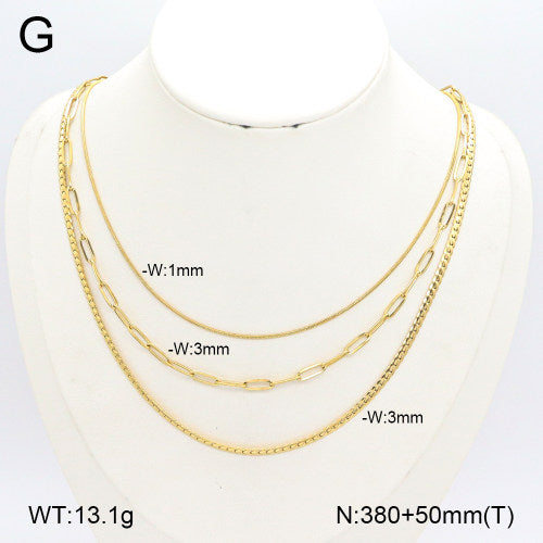 Ατσάλινο Χρυσό Τριπλό Κολιέ Layered 38+5 cm (N3320)