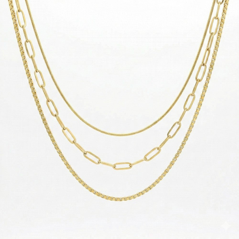 Ατσάλινο Χρυσό Τριπλό Κολιέ Layered (N3320)