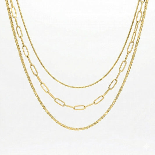 Ατσάλινο Χρυσό Τριπλό Κολιέ Layered 38+5 cm (N3320)