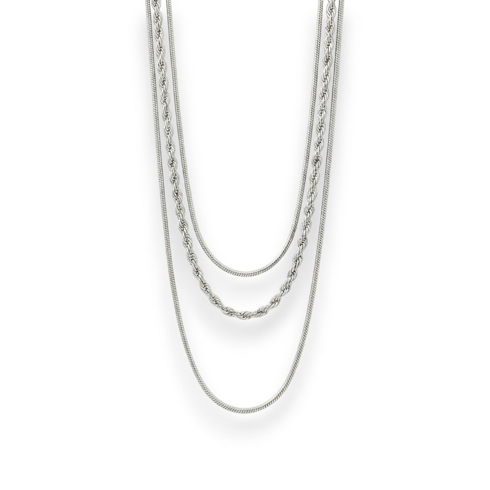 Ατσάλινο Ασημί Τριπλό Κολιέ Layered (N3322)