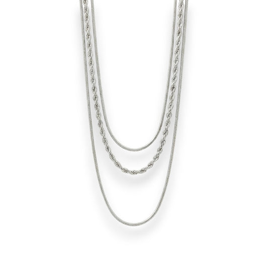 Ατσάλινο Ασημί Τριπλό Κολιέ Layered (N3322)