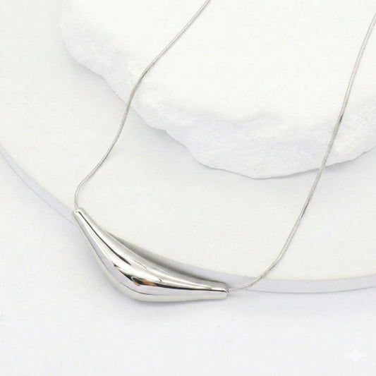 Ατσάλινο Ασημί Κολιέ με Μοντέρνο Μοτίφ (N3323)