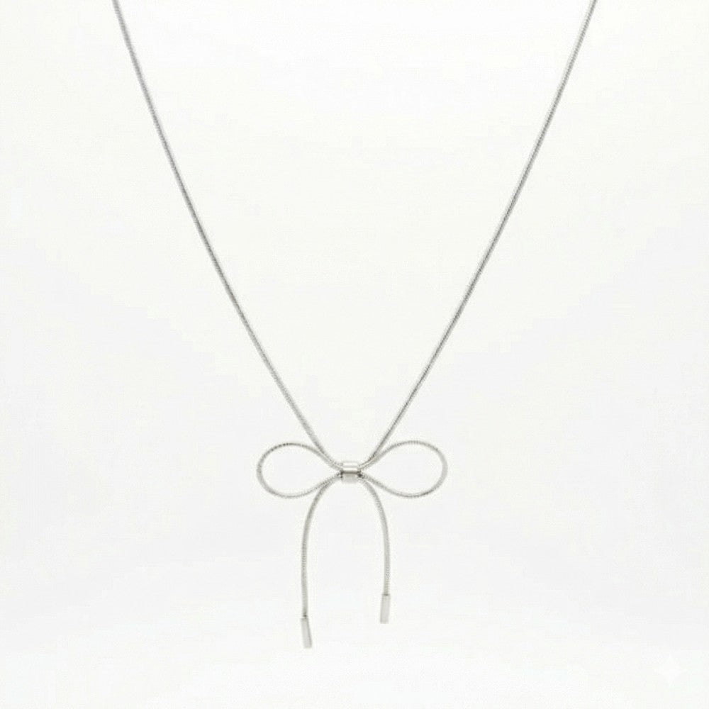 Ατσάλινο Ασημί Κολιέ με Φιόγκο (N3325)