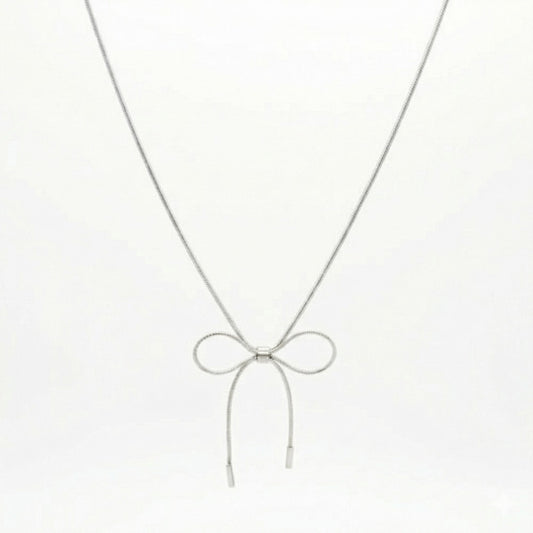 Ατσάλινο Ασημί Κολιέ με Φιόγκο (N3325)