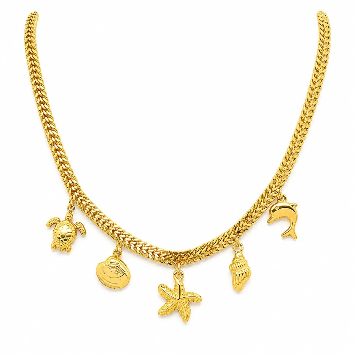 Κολιέ ατσάλι χρυσό με charms  (N3434)