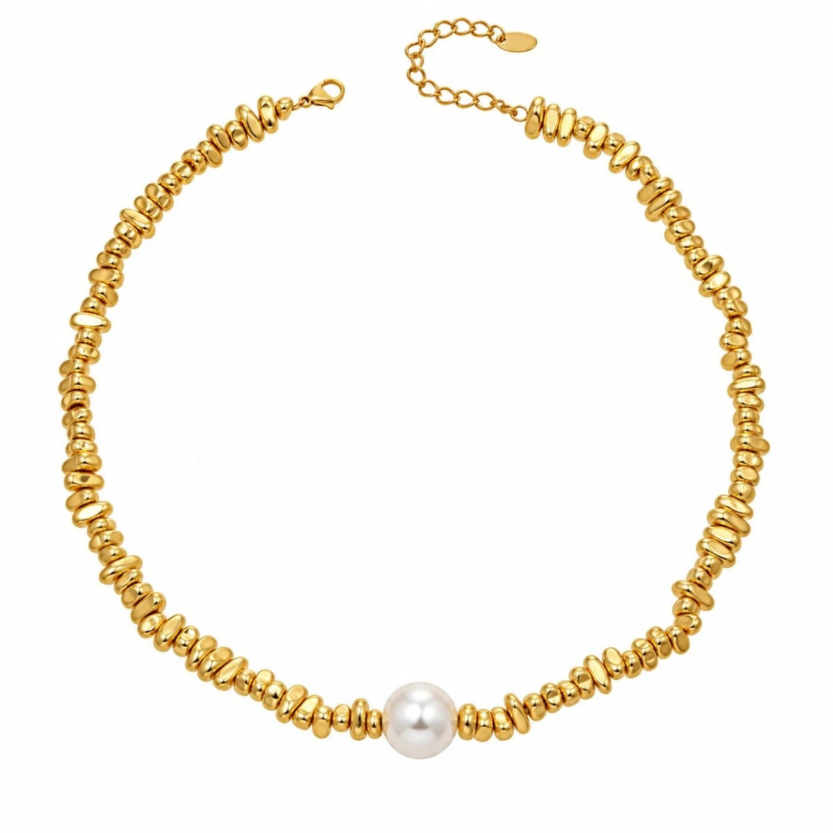 Χρυσό Ατσάλινο Κολιέ 316L Choker με Πέρλα (N5006)
