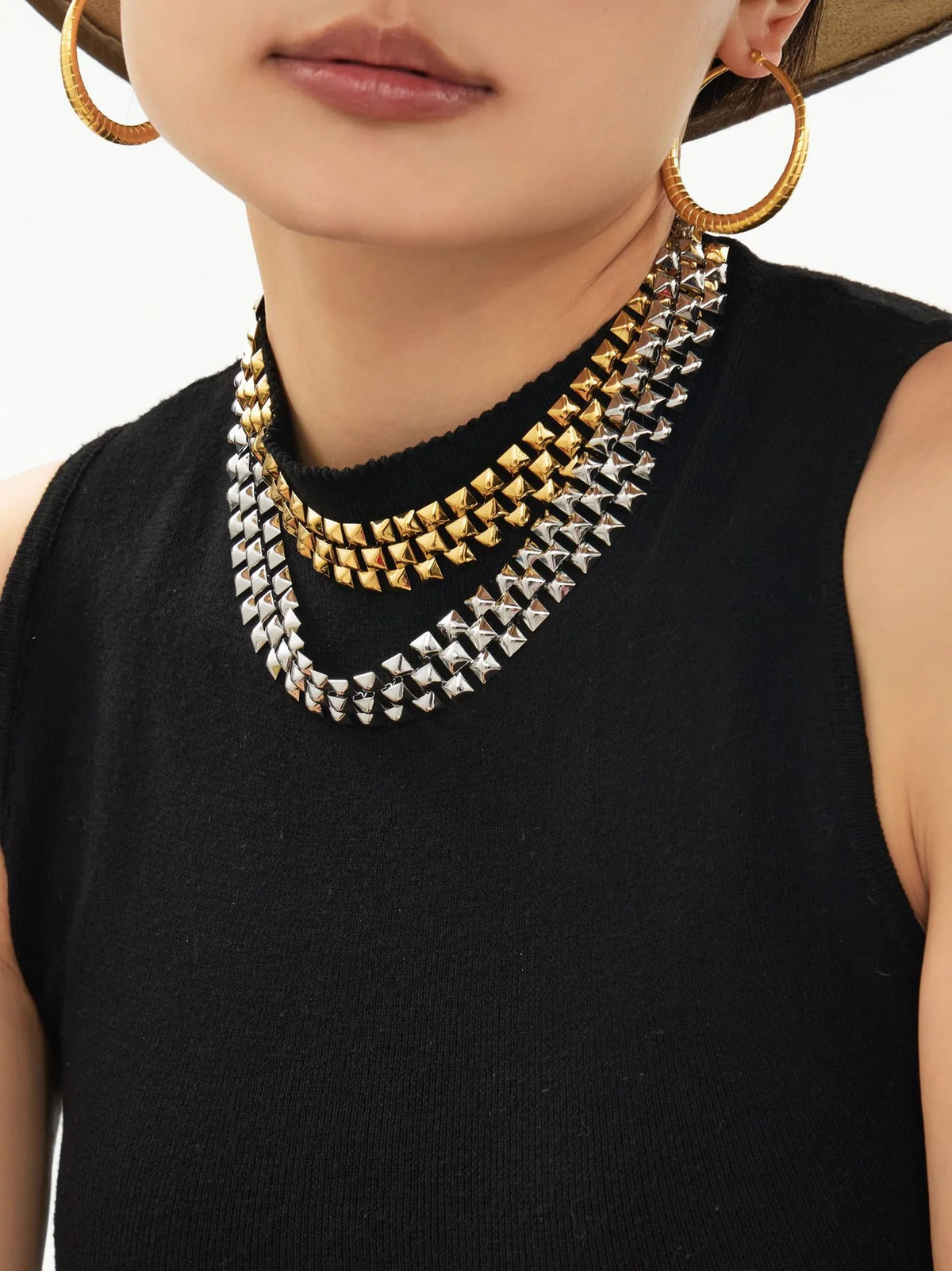 Χρυσό Ατσάλινο Κολιέ Choker 316L Γεωμετρικό (N5013)