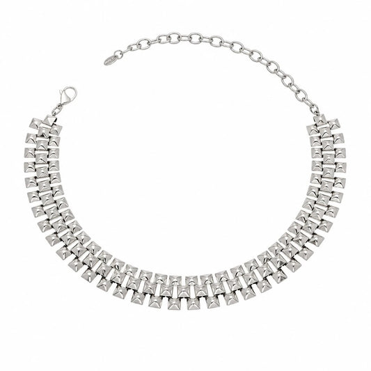Ασημί Ατσάλινο Κολιέ Choker 316L Γεωμετρικό (N5014)