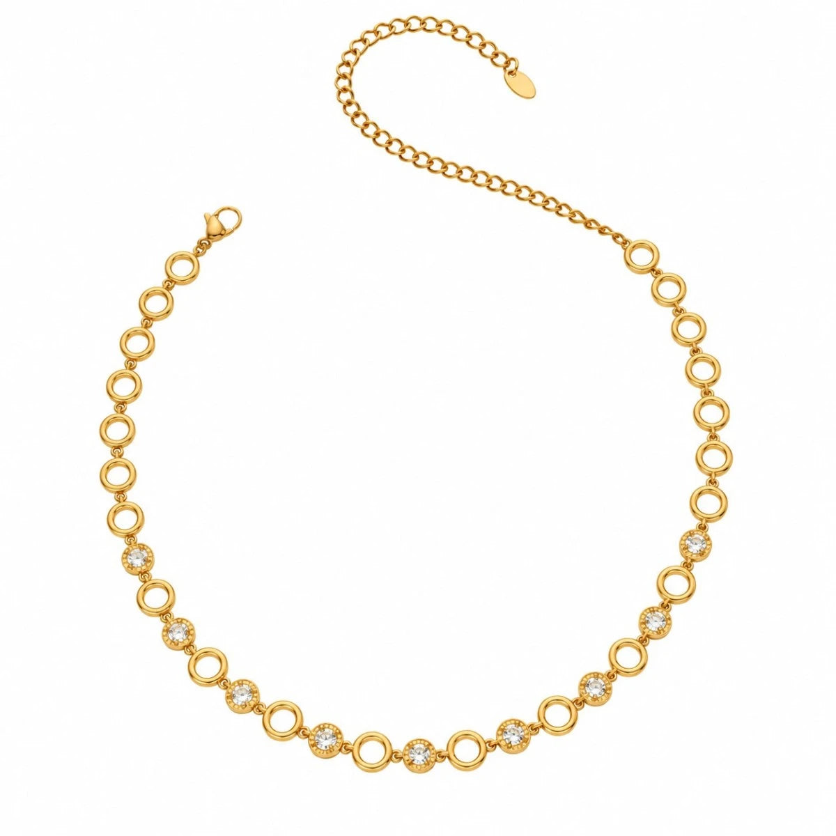 Χρυσό Ατσάλινο Κολιέ Choker 316L Κύκλοι Ζιργκόν (N5015)