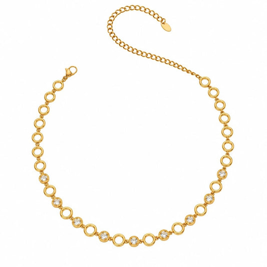 Χρυσό Ατσάλινο Κολιέ Choker 316L Κύκλοι Ζιργκόν (N5015)