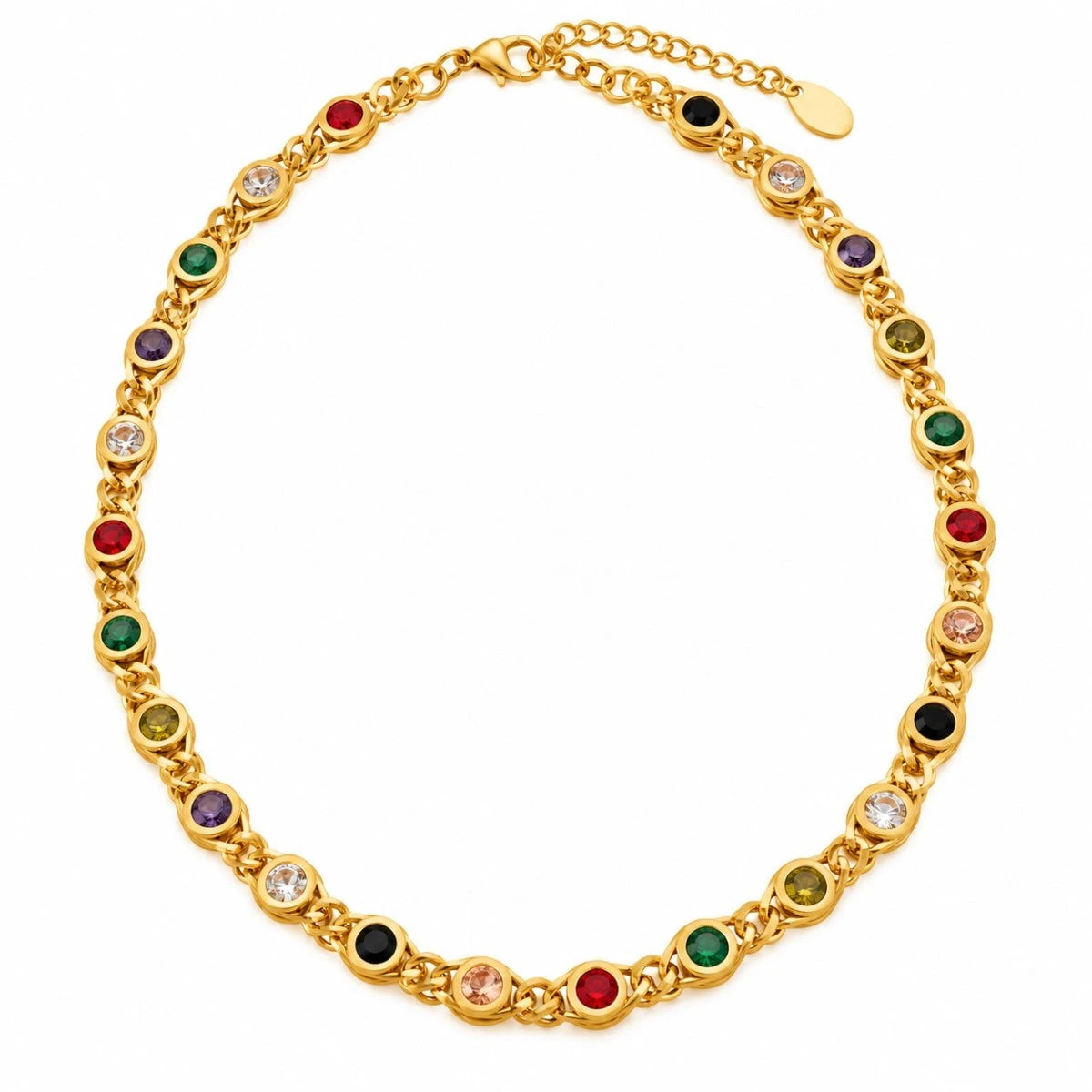Χρυσό Ατσάλινο Κολιέ Choker Πολύχρωμα Ζιργκόν (N5044)