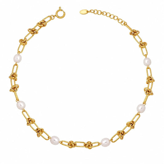 Χρυσό Ατσάλινο Κολιέ Choker 316L με Πέρλες (N5048)