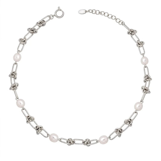 Ασημί Ατσάλινο Κολιέ Choker 316L με Πέρλες (N5049)