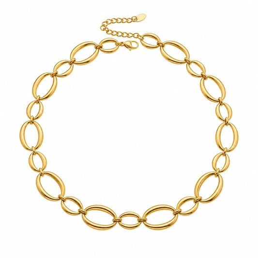 Χρυσό Ατσάλινο Κολιέ Choker 316L Μεγάλοι Κρίκοι (N5050)