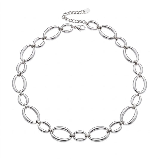 Ασημί Ατσάλινο Κολιέ Choker 316L Μεγάλοι Κρίκοι (N5051)