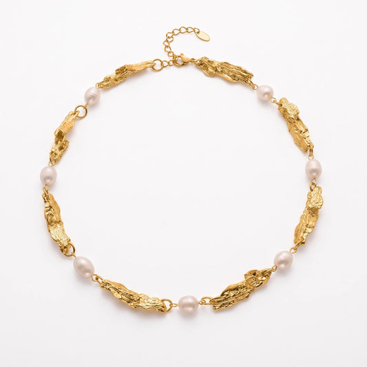 Χρυσό Ατσάλινο Κολιέ Choker 316L με Μαργαριτάρια (N5057)