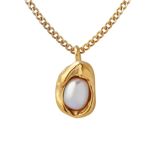 Χρυσό Ατσάλινο Κολιέ 316L με Μαργαριτάρι (N5058)