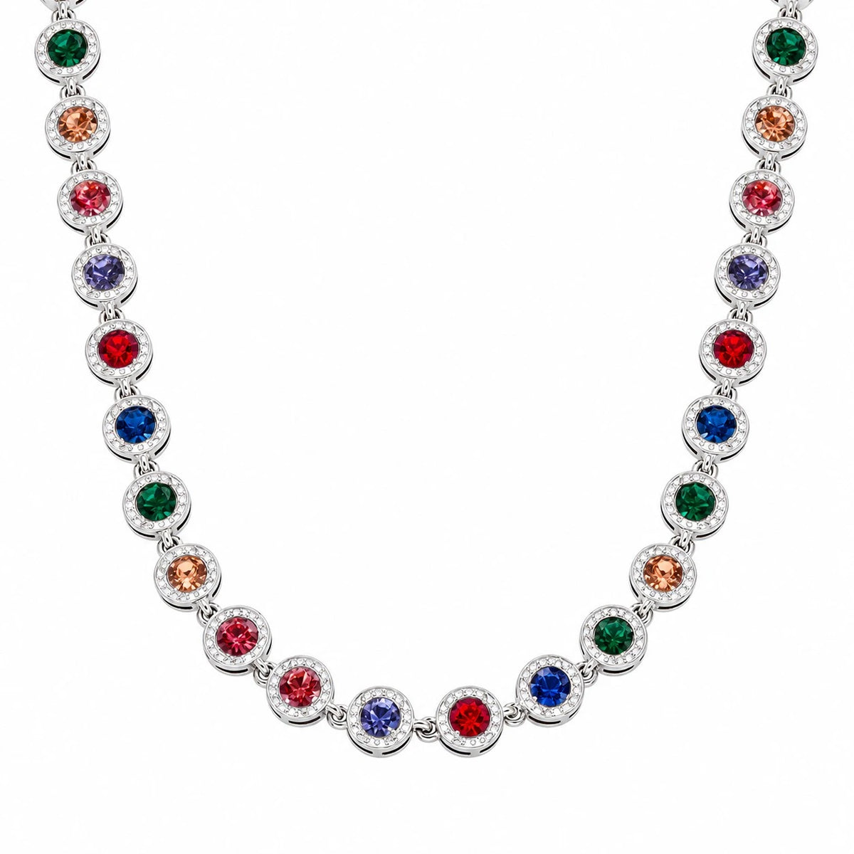 Ασημί Ατσάλινο Κολιέ Choker 316L Πολύχρωμα Ζιργκόν (N5060)