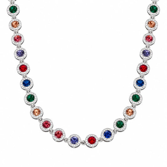 Ασημί Ατσάλινο Κολιέ Choker 316L Πολύχρωμα Ζιργκόν (N5060)