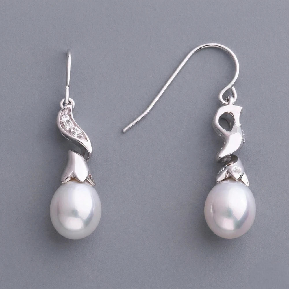 Σκουλαρίκια από Ασήμι 925 με Μαργαριτάρι Γλυκού Νερού & Ζιργκόν 3cm (PE001)