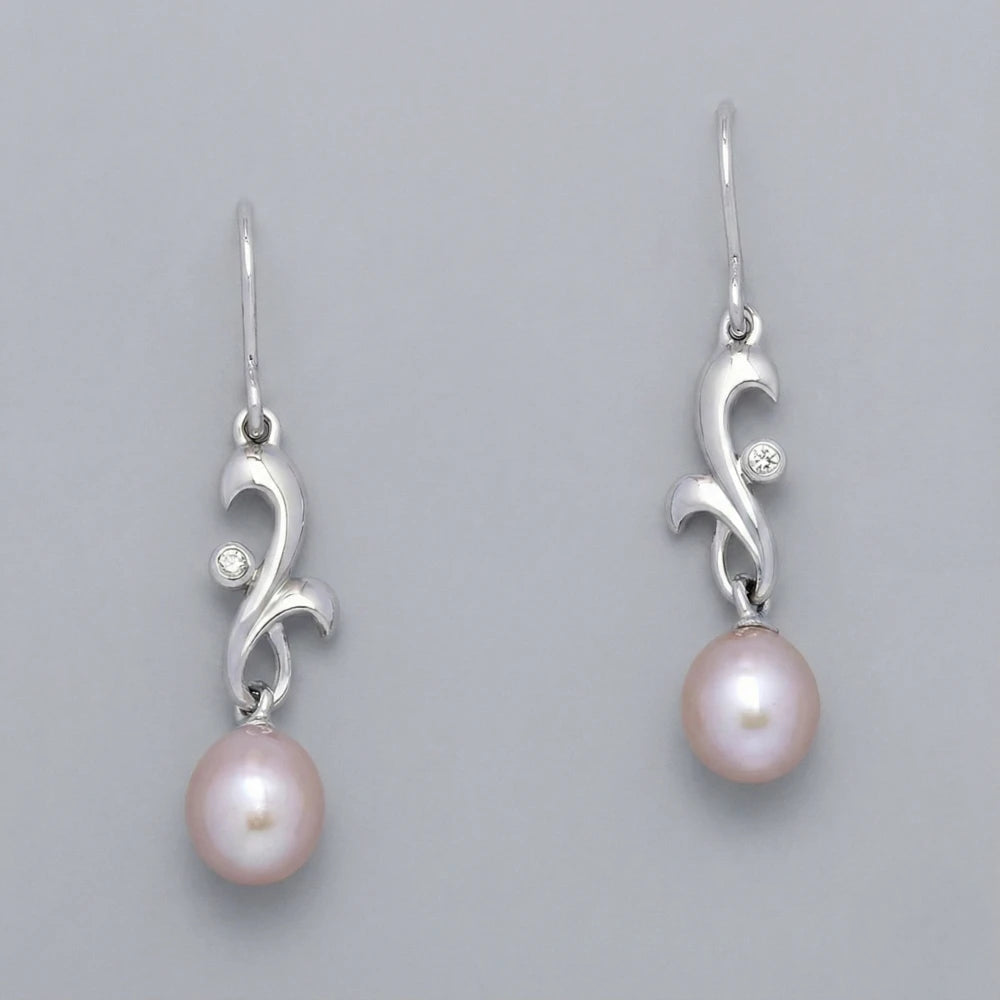 Σκουλαρίκια από Ασήμι 925 μάκρος 3.5cm με Ροζ Μαργαριτάρι Γλυκού Νερού (PE005)