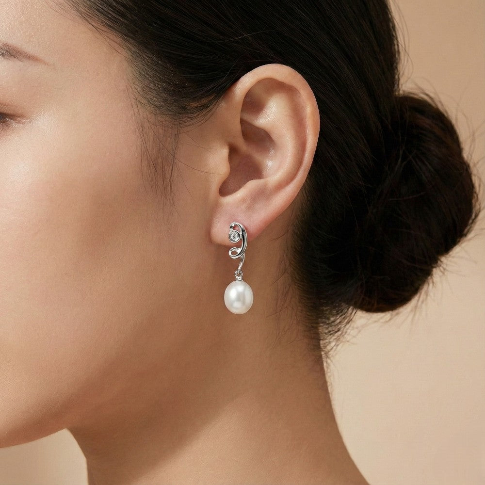 Σκουλαρίκια από Ασήμι 925 μάκρος 2.5cm με Οβάλ Μαργαριτάρια (PE008)