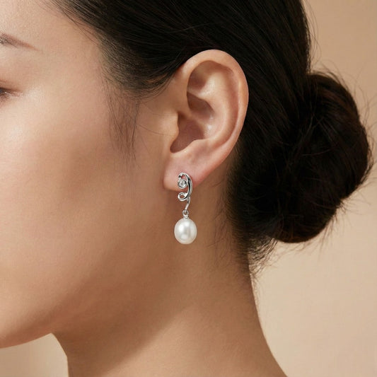 Σκουλαρίκια από Ασήμι 925 μάκρος 2.5cm με Οβάλ Μαργαριτάρια (PE008)