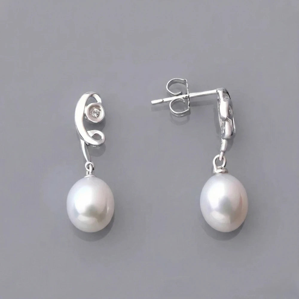 Σκουλαρίκια από Ασήμι 925 μάκρος 2.5cm με Οβάλ Μαργαριτάρια (PE008)