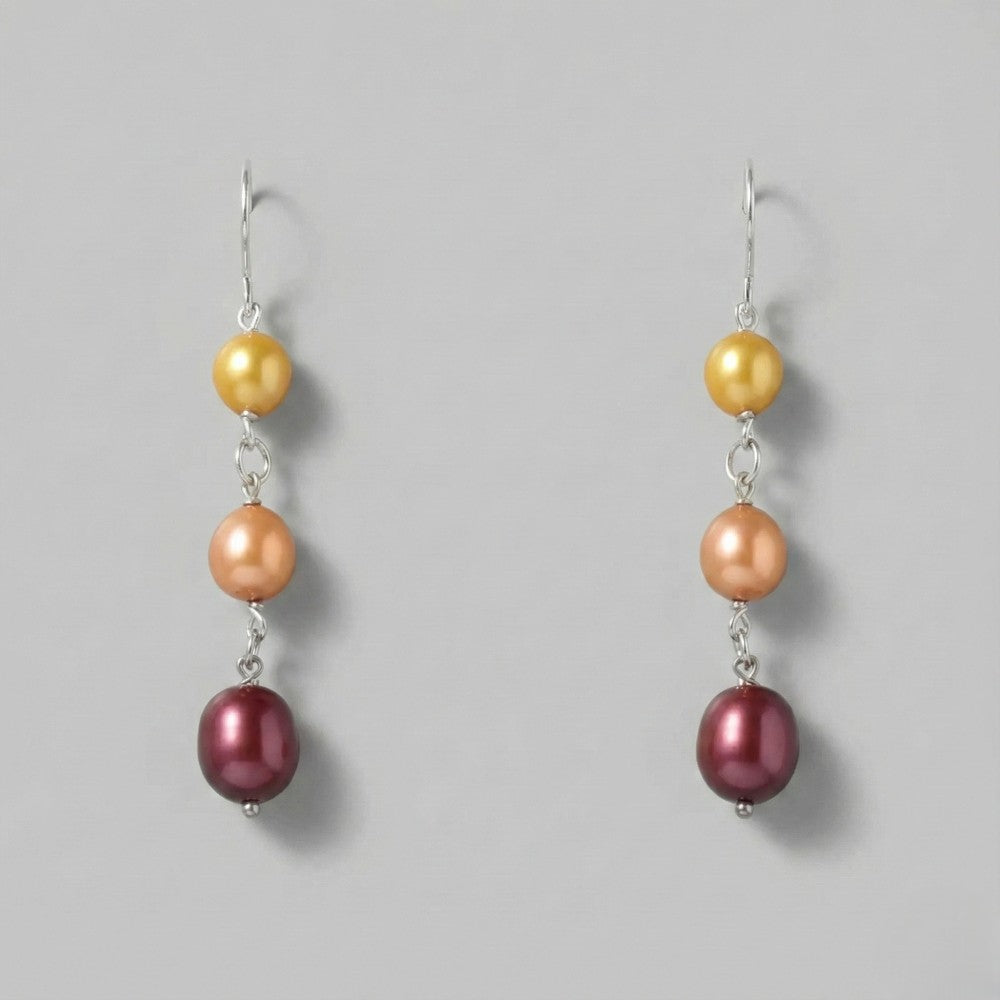 Σκουλαρίκια από Ασήμι 925 μάκρος 5.5cm με Πολύχρωμα Μαργαριτάρια του Γλυκου Νερού (PE013)