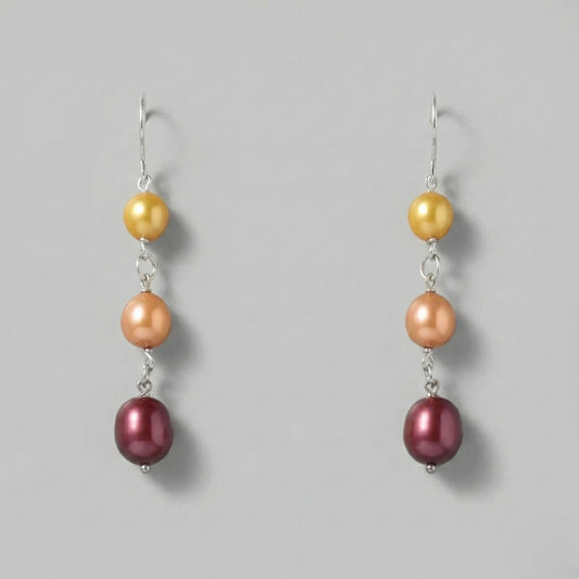 Σκουλαρίκια από Ασήμι 925 μάκρος 5.5cm με Πολύχρωμα Μαργαριτάρια του Γλυκου Νερού (PE013)