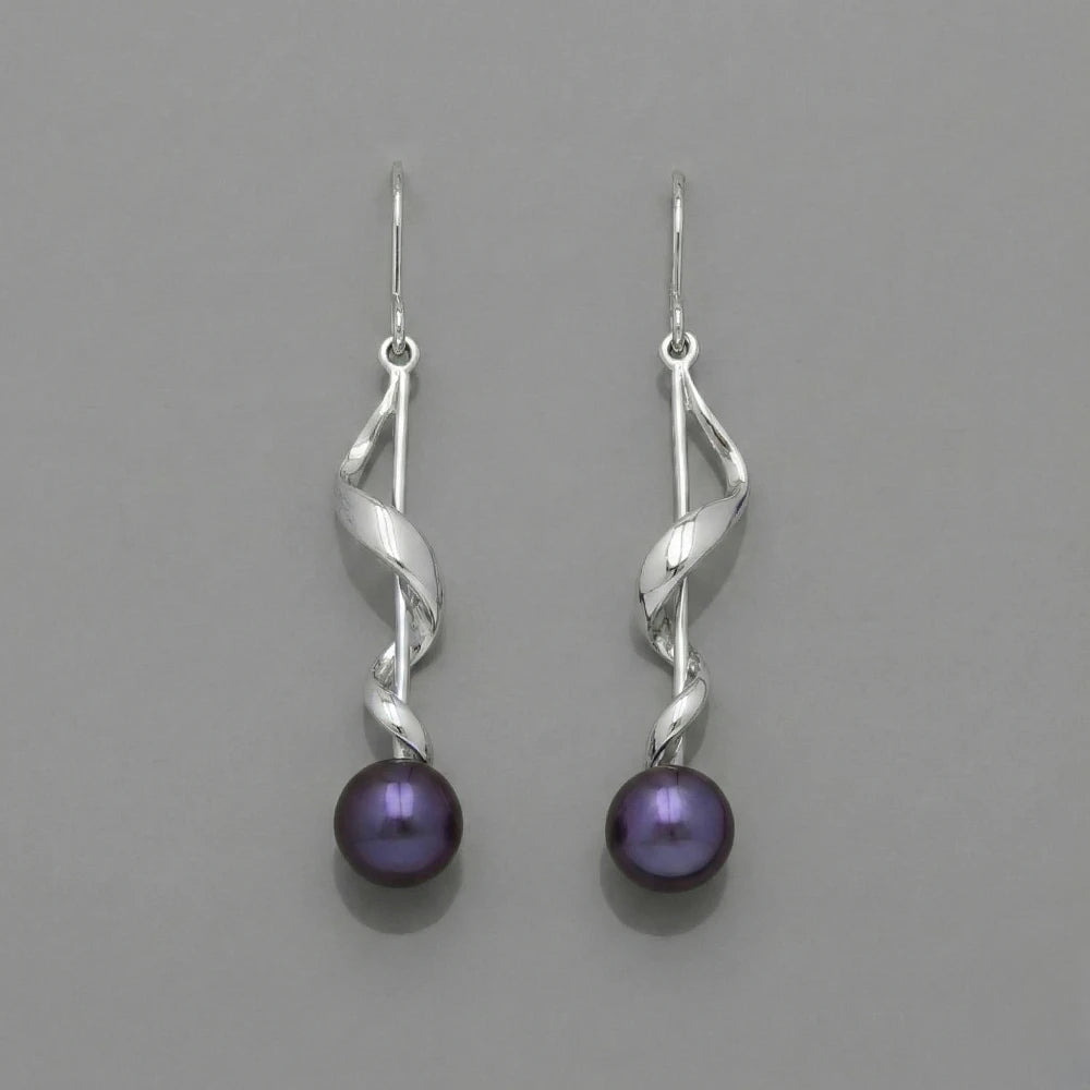 Ασημένια 925 Σκουλαρίκια με Μαύρα Μαργαριτάρια του Γλυκού Νερού (PE020)