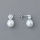 Ασημένια 925 Σκουλαρίκια Μήκος: 1.5cm με Μαργαριτάρια Γλυκού Νερού & Ζιργκόν (PE027)